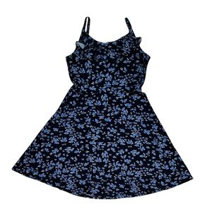 2Dye4 Floral Ruffle Mini Dress Black Blue Spaghetti Strap Small